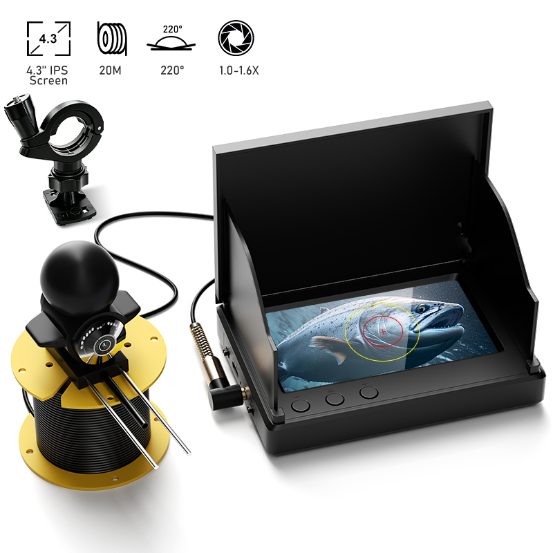 Fish Finder Ice Fishing - กล้องตกปลาพร้อมระบบมองเห็นกลางคืน หน้าจอ 4.3 นิ้ว กล้องหาปลาใต้น้ำ 20