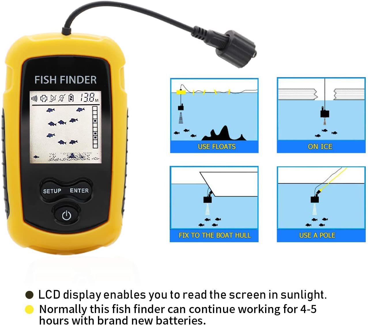 นาฬิกาปลุก 100M แบบพกพา SONAR  - Fish Finder Transducer 200Khz บทวิจารณ์และราคา